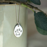 Paw print necklace - fine silver link chain